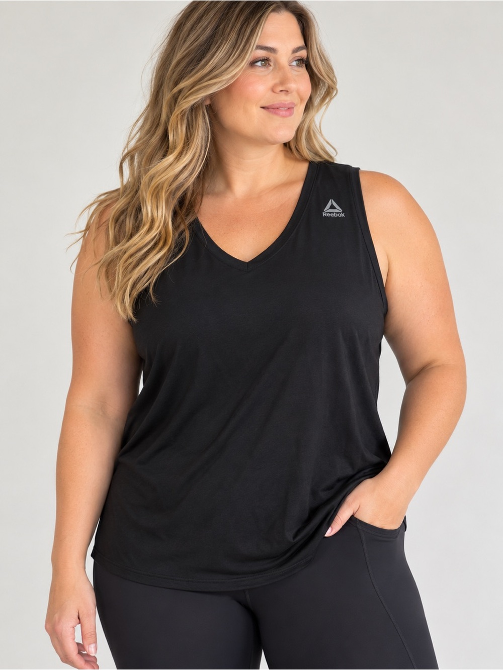 Reebok Supremium Speedwick Black Sleeveless V-Neck Workout Tank Women’s 2XL